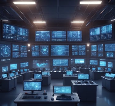 A futuristic control center view showcasing advanced retail management technology.
