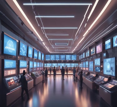 A futuristic control center view showcasing advanced retail management technology.