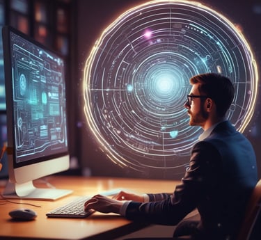 A futuristic control center view showcasing advanced retail management technology.