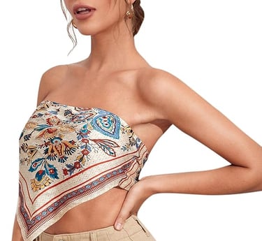 Floerns Women's Graphic Print Tie Back Strapless Bandana Tube Top