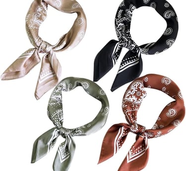 4pcs Silk Feeling Scarf Square Satin Head Scarf for Women