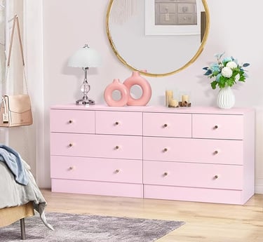 Cute chic boho pink dresser for girl's room.