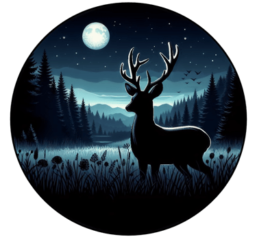 a deer in the night with a full moon in the background