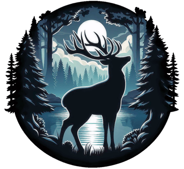 a deer in the woods with a full moon in the background