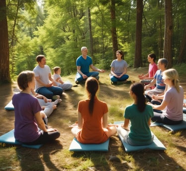 un grupo de personas en la naturaleza en un retiro espiritual con Svitlana Bytka
