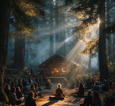 a group of people sitting on a path of spiritual awakening