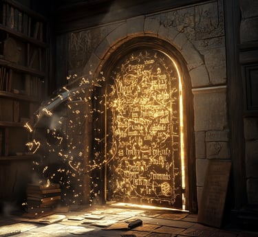 a door with a light shining through the door