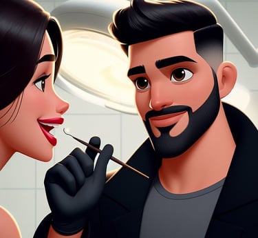 Dentista avaliando lábiios da paciente