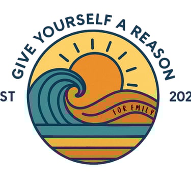 Give Yourself a Reason 2025 logo featuring a sunset, ocean wave, and the phrase 'For Emily' within