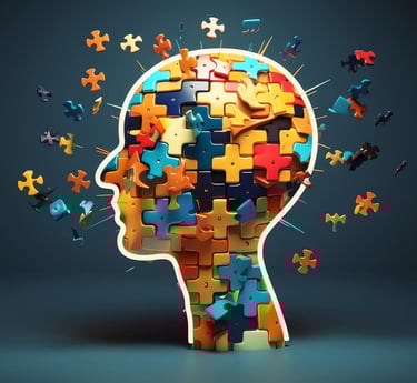 Mente montando idéias em quebra-cabeças