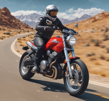 Accelerate the Web Biker rides a desert motorcycle, symbolizing freedom and editorial drive.