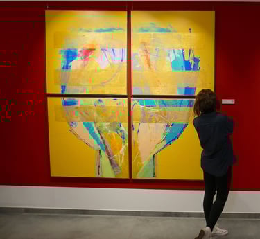 Modern and colorful abstract painting, framed in steel - Flash for empathy
