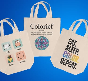 three tote bags with a colorful design