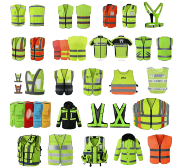 a variety of safety vests and vests