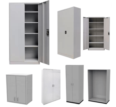 a variety of metal cabinets and cabinets