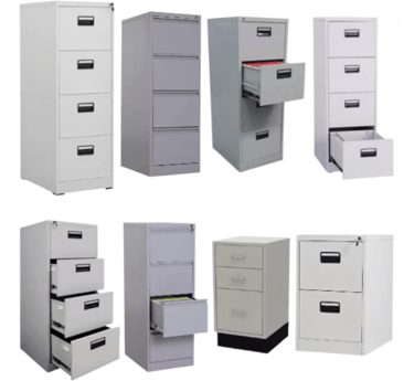 a collection of four different types of filing cabinets & drawers units