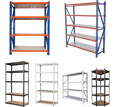 a variety of shelves and racks with shelves and shelves