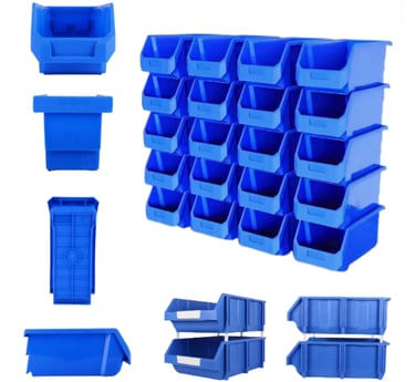 a blue plastic bins with blue plastic bins