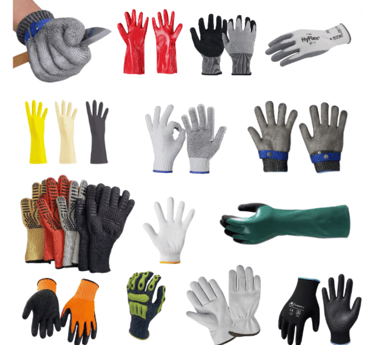 a variety of gloves and gloves with gloves on