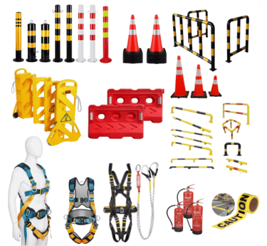 a variety of construction equipment including a mannequin