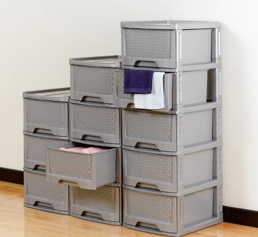 a stack of plastic drawers 