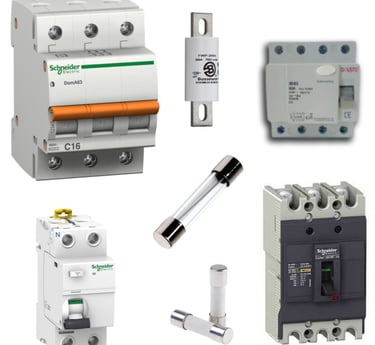a collection of electrical devices including a circuit breaker, circuiting device and a battery