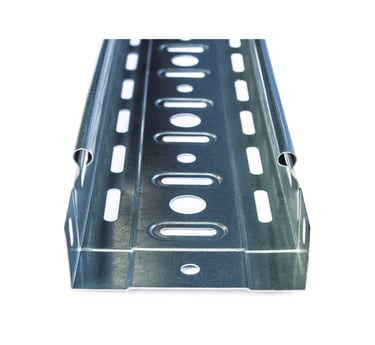 a metal cable tray with holes in the middle of it