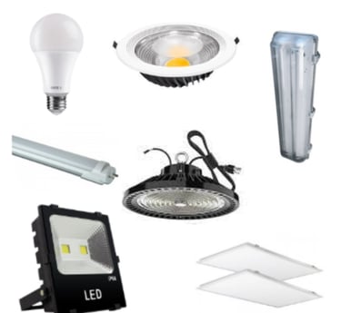 a variety of lighting fixtures including a light bulb and a lamp