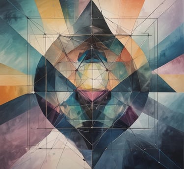 An evocative abstract painting blending vibrant colors and spiritual motifs, hinting at the upcoming exhibition.