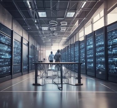 A modern office environment showcasing technology and collaboration.