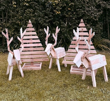 a group of wooden chairs with wooden chairs