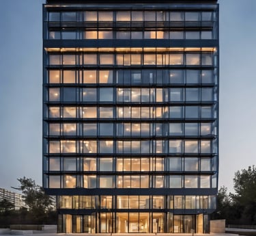 a tall white building with balconies and windows