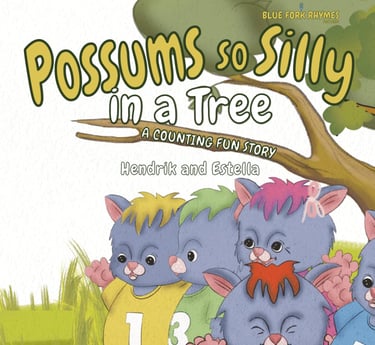Possums so Silly in a Tree children's counting book cover with colorful illustrated characters.