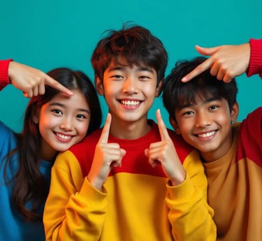 3 happy kids with bright sparkling eyes
