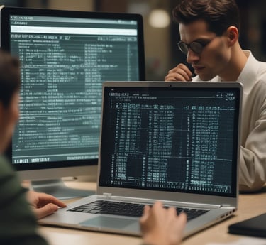 A team collaborating on software development in a modern office.