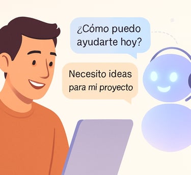 Una persona con su ordenador pide a un chatbot cosas.