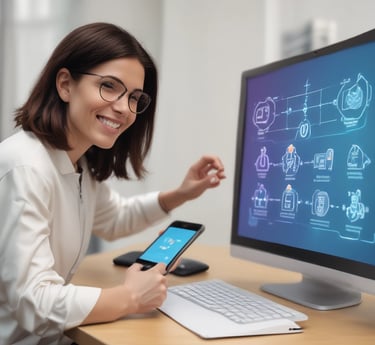 A team collaborating around a table with laptops and notes, brainstorming AI strategies.