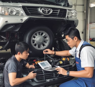 white vintage car in garage