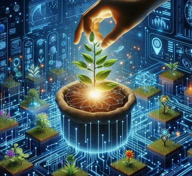 Staking platform. a person's hand is holding a plant growing in a crypto ecosystem