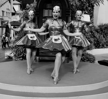 1950's chorus girls singing and dancing 