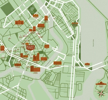 Imagem da Localização do Raízes e do que tem ao redor.