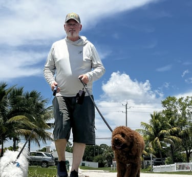 Robert walking two dogs