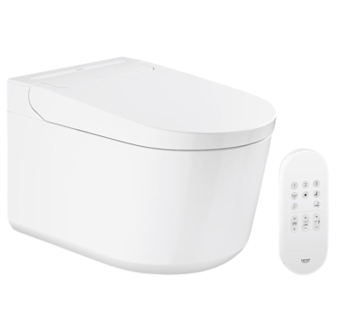 a Wall hung shower toilet with a remote control and a remote control