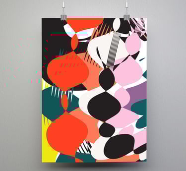 Modern graphic illustrated multicoloured print