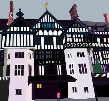 Illustration of Liberty London. Click to buy on Red Bubble.