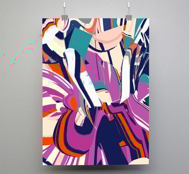 Multicoloured bright abstract graphic print artwork