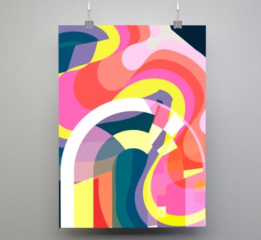 Pink colourful rainbow swirling art print