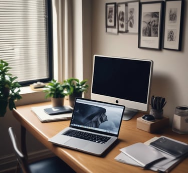 a laptop computer sitting on a desk with a laptop