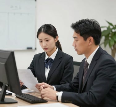 Elegant blue gradient background with subtle legal icons and a professional atmosphere.