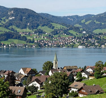 Modern office workspace in Cham with team collaborating on data privacy compliance.